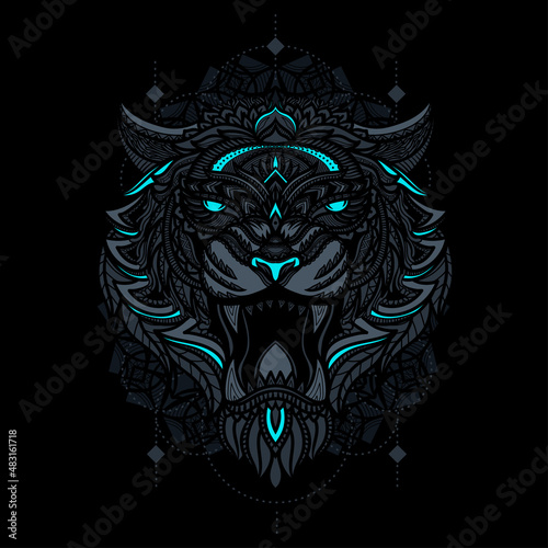 hand drawn ethnic tiger head illustration