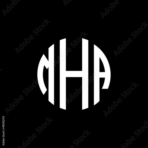 MHA letter logo design. MHA modern letter logo with black background. MHA creative  letter logo. simple and modern letter MHA logo template, MHA circle letter logo design with circle shape. MHA   photo