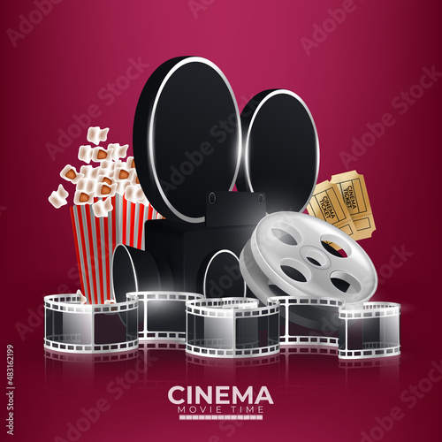Cinema videocamera food clapboard and 3d glasses design, Movie video film media entertainment theme Vector illustration