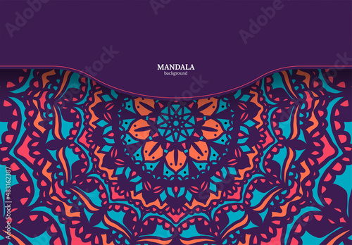 Indian floral paisley ornament pattern. Ethnic Mandala towel, yoga mat print. Vector Henna tattoo style. Can be used for textile, greeting business card background, coloring book, phone case