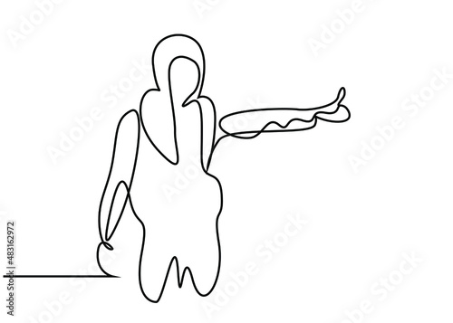 woman hitchhiking on the road drawing concept
