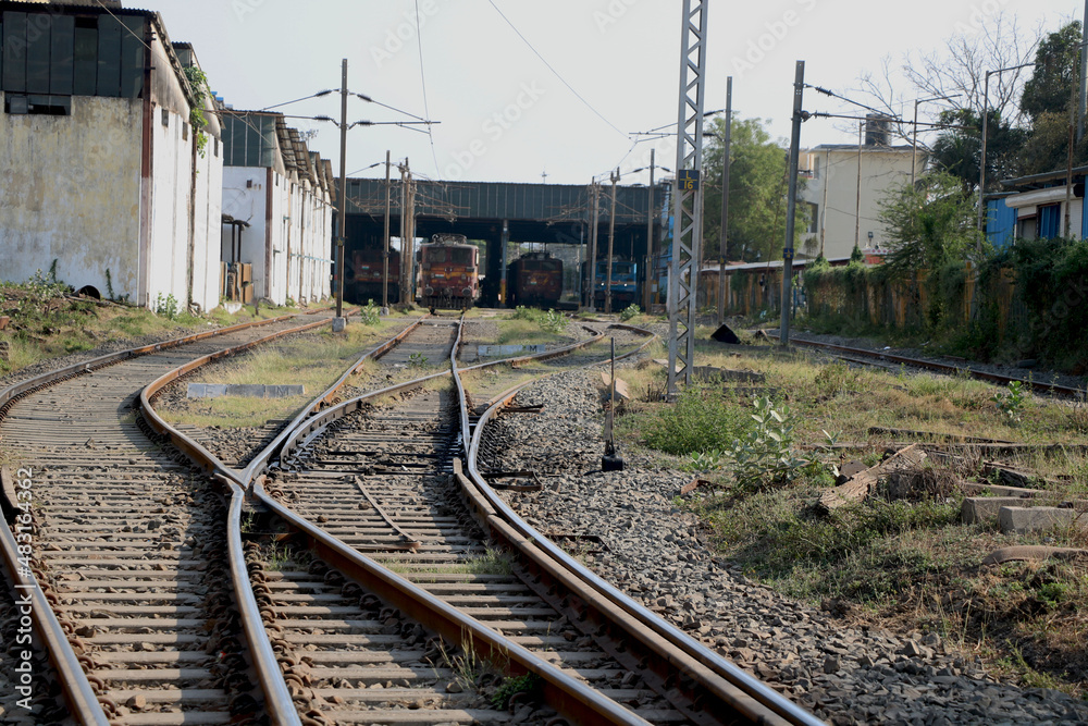 Railroad tracks and Switches near a train station Railroad tracks and Switches near a train station