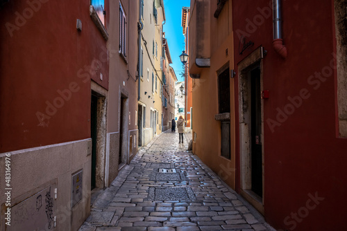 Amazing  narrow  colorful streets of Rovinj  popular tourist destination in croatian region of Istria