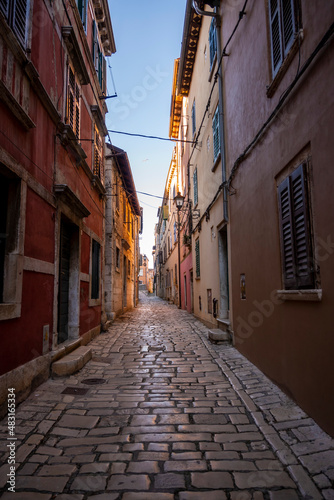 Amazing  narrow  colorful streets of Rovinj  popular tourist destination in croatian region of Istria