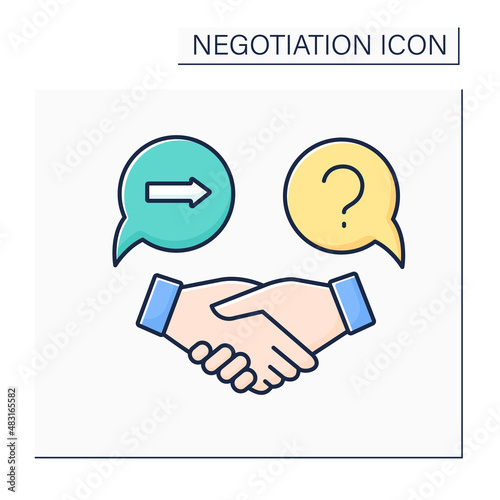 Counter offer color icon. Response to an advantageous proposal. Deal with a handshake. Commercial proposal. Negotiation concept. Isolated vector illustration