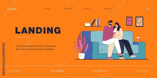 Male and female cartoon characters sitting on couch and drinking wine. Couple enjoying romantic date with candles at home flat vector illustration. Romance, relationship, love concept