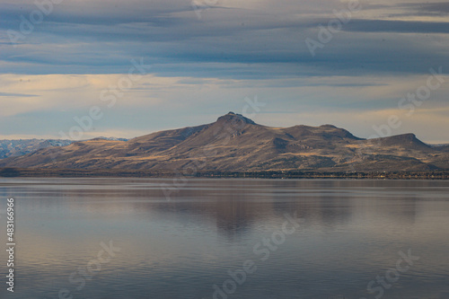 mountain, sky and lake landscape