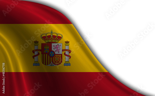 Flag of Spain waving in the wind against white background