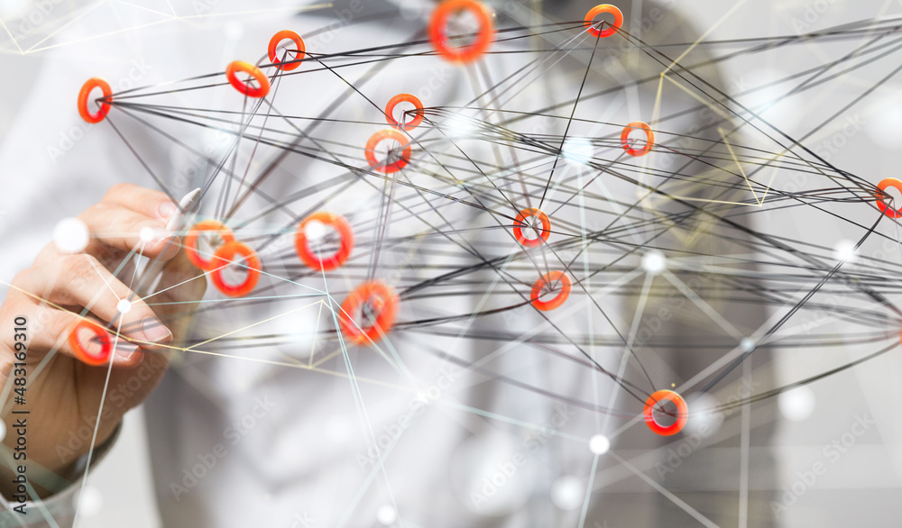 Global network. Blockchain. 3D illustration. Neural networks and artificial intelligence. Abstract Global network. Blockchain. 3D illustration. Neural networks and artificial intelligence. Abstract