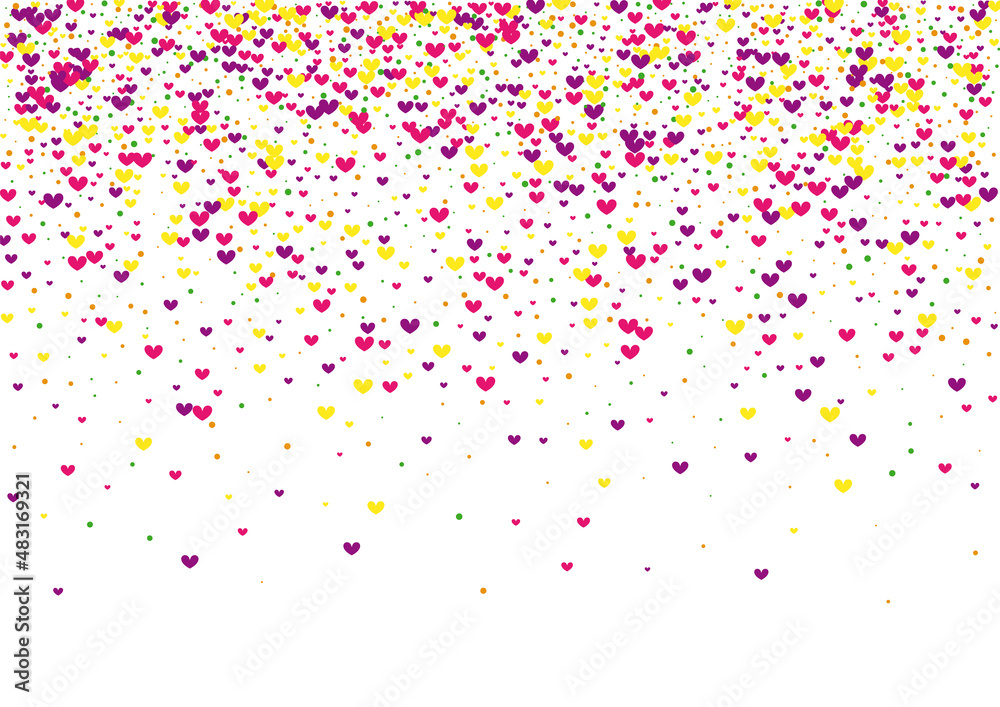 Purple Cover Heart Backdrop. Pink Valentine Frame. Rose Confetti Decorative. Yellow Many Background. February Illustration.