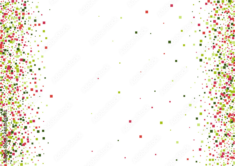 Geometric Red Pixel Wallpaper. Happy Rhombus Mosaic. Green Celebration Dot Texture. Square Top Background.