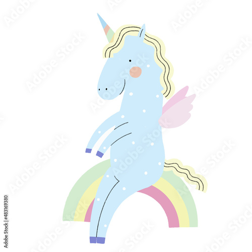 Cute unicorn on white isolated background. Vector illustration
