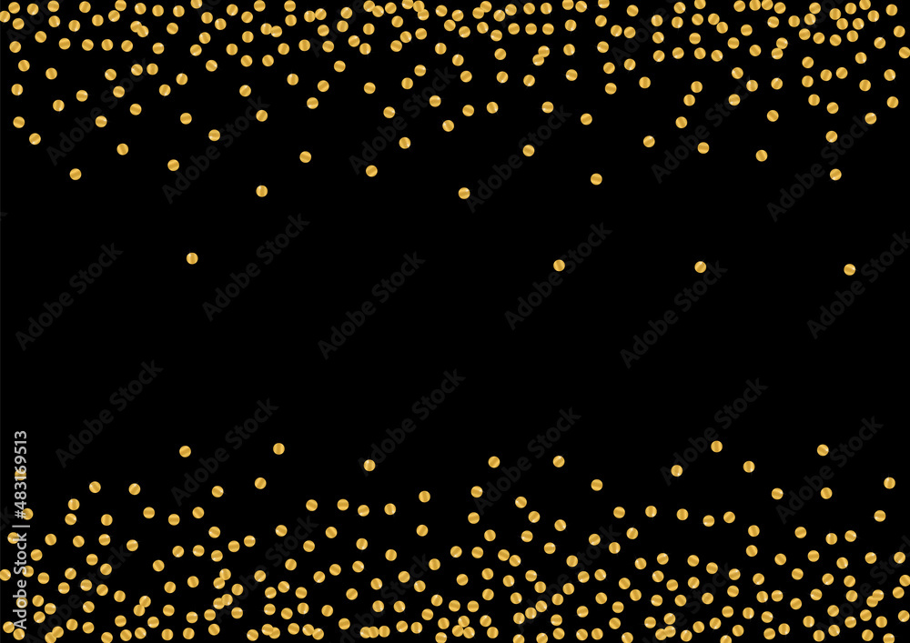 Gradient Random Foil Pattern. Sparkle Circle Particles. Golden Glitter Beautiful Frame. Celebration Dot Illustration. Yellow Night Design.