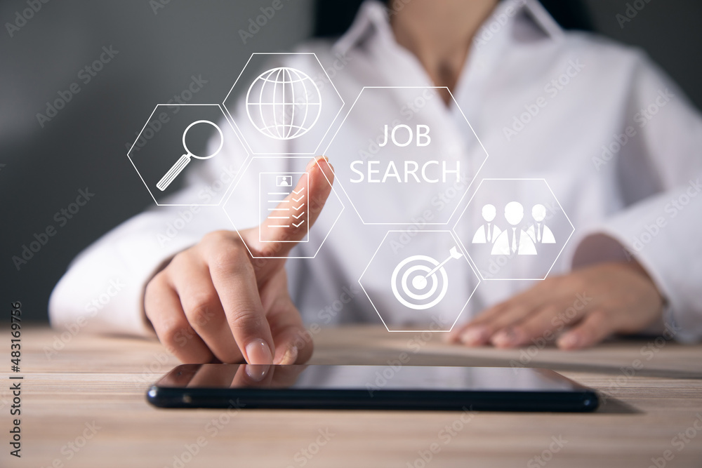 Woman Hand Searching Online Job On Digital Tablet Woman Hand Searching Online Job On Digital Tablet
