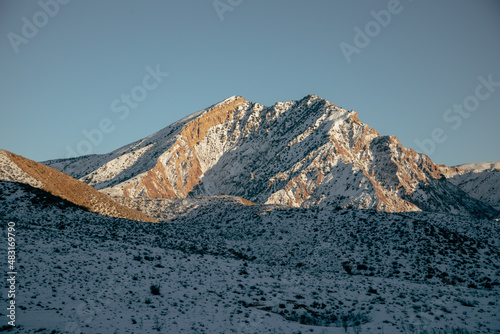 Ariel view of snowy mountains photo