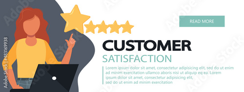 Concept of feedback, testimonials messages and notifications. Rating on customer service illustration. Five big stars with reviewer. Flat vector	
