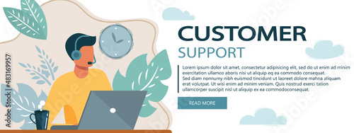 Live support concept. Business customer care service concept. Icon for contact us, support, help, phone call and website click. Flat vector illustration.	