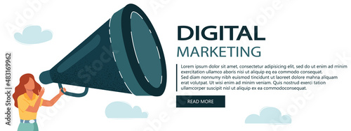 Digital marketing concept. Advertising and promoting. Flat vector illustration.	
