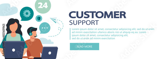Live support concept. Business customer care service concept. Icon for contact us, support, help, phone call and website click. Flat vector illustration. 