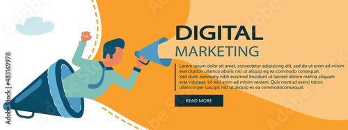 Digital marketing concept. Advertising and promoting. Flat vector illustration.	
