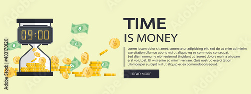 Finances website banners. Time is money, global economy and electronic commerce. Flat vector illustration	
