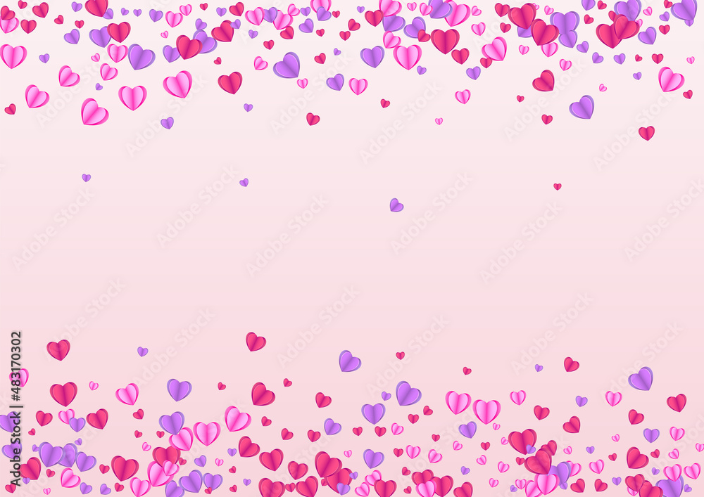 Lilac Confetti Background Pink Vector. Folded Frame Heart. Fond Design Texture. Tender Confetti Rain Illustration. Purple Bright Backdrop.