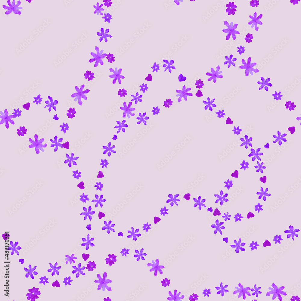 Seamless pattern of heart shapes from watercolor purple daisies Seamless pattern of heart shapes from watercolor purple daisies
