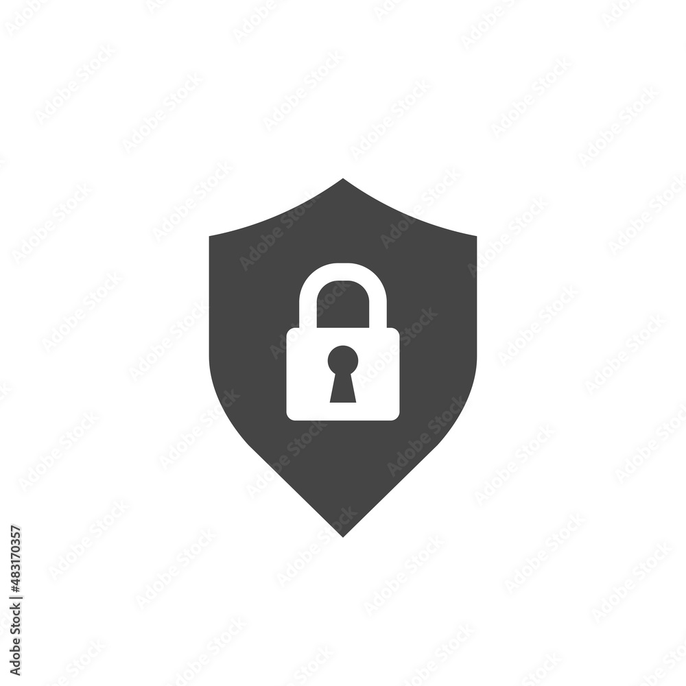 Shield security with lock symbol, password security access icon. Flat vector illustration isolated on white background. Shield security with lock symbol, password security access icon. Flat vector illustration isolated on white background.