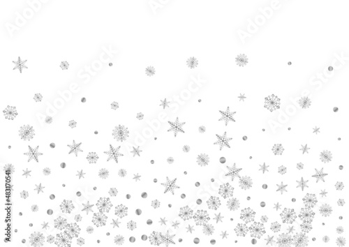 Metal Snow Background White Vector. Confetti Ice Illustration. Luminous Flake Crystal. Silver Design Texture.