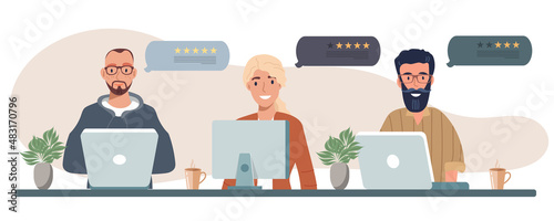 Customer satisfaction. Feedback. Rating on customer service illustration. Website rating feedback and review concept. Flat vector illustration	
