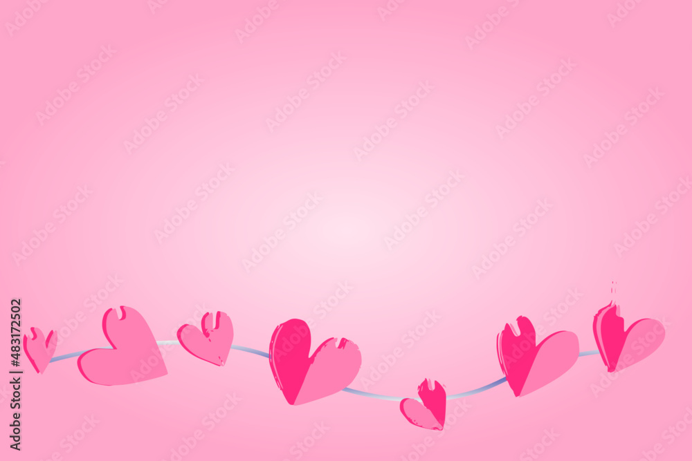 love background with pink heart shaped, space for text, Abstract vector, Brush Strokes