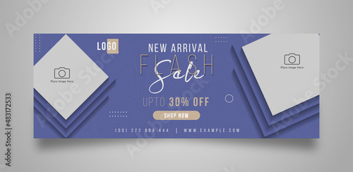 New Arrival Flash sale facebook cover page timeline web ad banner template with photo place modern layout design for any business
