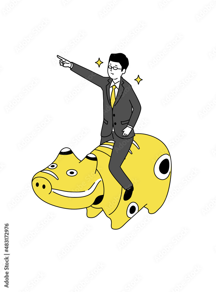 赤べこに乗るスーツの男性 黄色のグレーのイラスト ベクター Stock ベクター Adobe Stock