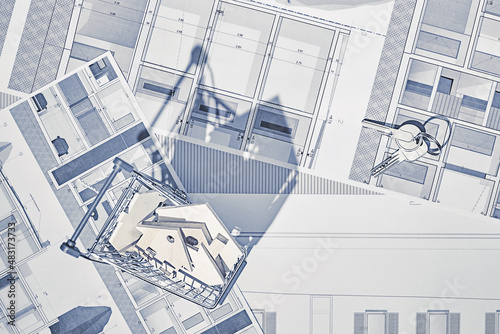 House building project concept with plans