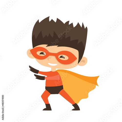 Vector illustrations in flat design of female and male kids superheroes in funny costume