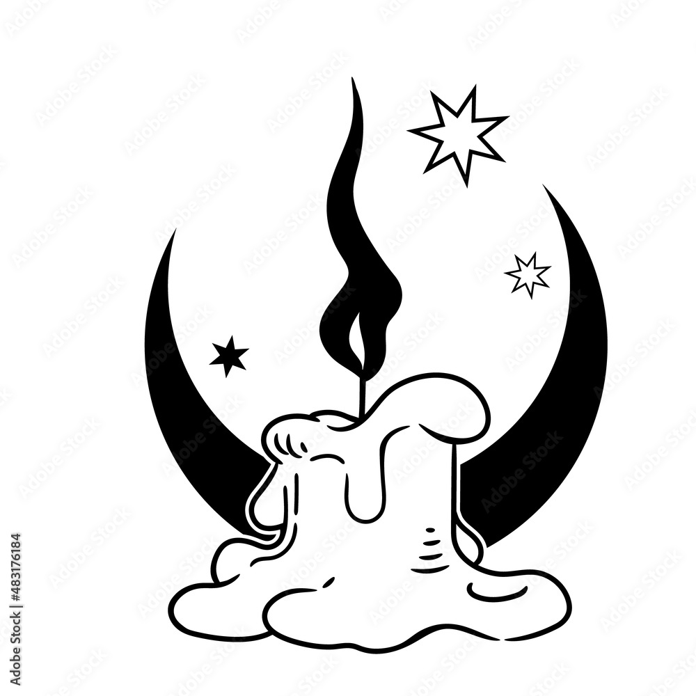 burning candle on a black crescent background burning candle on a black crescent background
