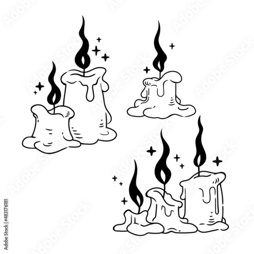 Set of several mystical burning candles