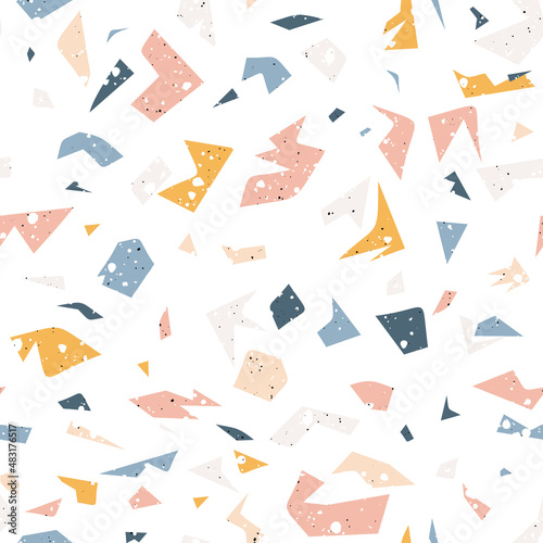 Trendy abstract vector seamless pattern. Colorful venetian terrazzo imitation. Marble texture. Modern minimalistic floor tile.