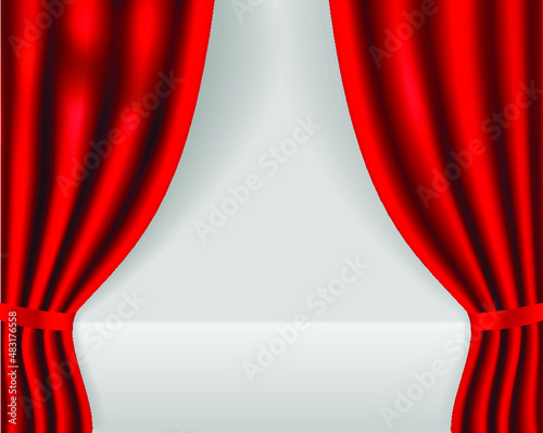 Realistic 3D open curtains on white background