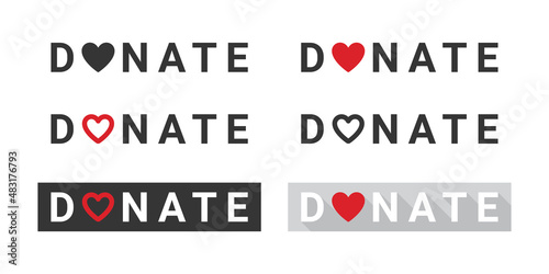 Donation icons. Donation buttons. Charity icon set. Donations related signs. Vector illustration