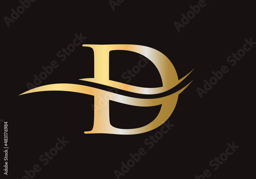 Letter D Logo Sign Design With Water Wave Concept. D Logo Design Vector Template