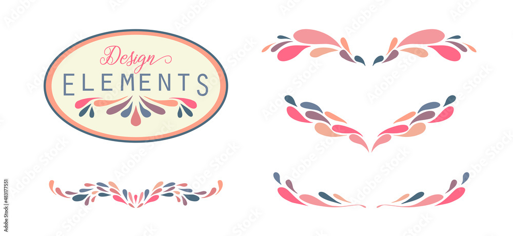 colorful vector design element, product packaging decoration for brand or logo illustration, fancy label or border pattern in paisley shapes, wedding invitation art