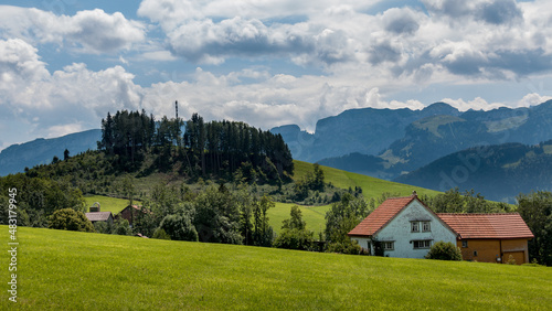 Hut in the Alps mountain landscape