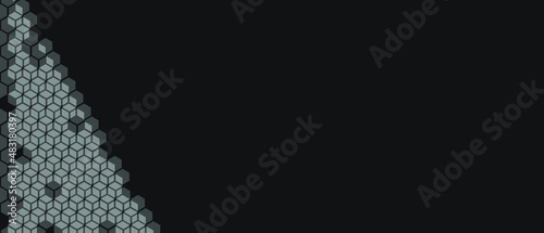 Dark horizontal background with honeycombs. Modern abstract technology pattern, black backdrop. Vector EPS 10