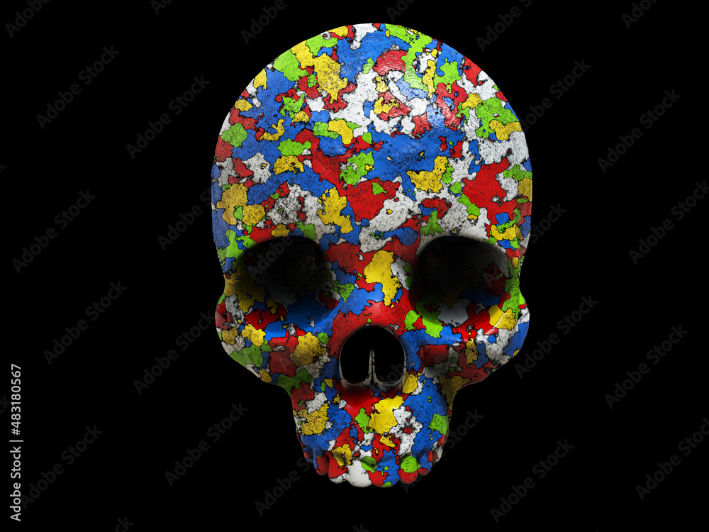 Skull patchwork of bright colors - 3D Illustration