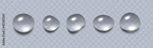 Water drops set. Shiny water drops isolated on transparent background. Vector clipart.