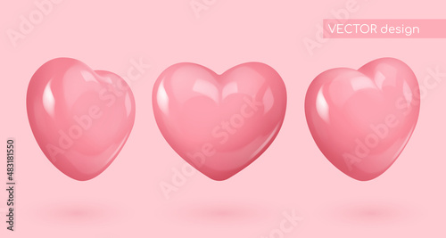 Realistic pink glossy candy heart from different sides. Look like 3d. Symbol of love. Be my Valentine. Vector illustration for card, party, design, flyer, poster, decor, banner, web, advertising.