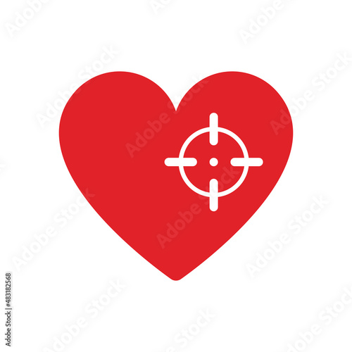 Heart icon in target crosshair, vector illustration.