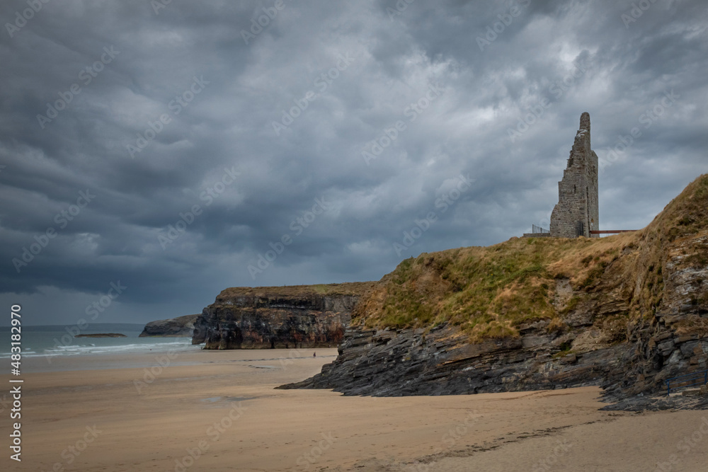 Ballybunion Castle, Cliffs and Beach with Stormy Clouds, County Kerry Ballybunion Castle, Cliffs and Beach with Stormy Clouds, County Kerry