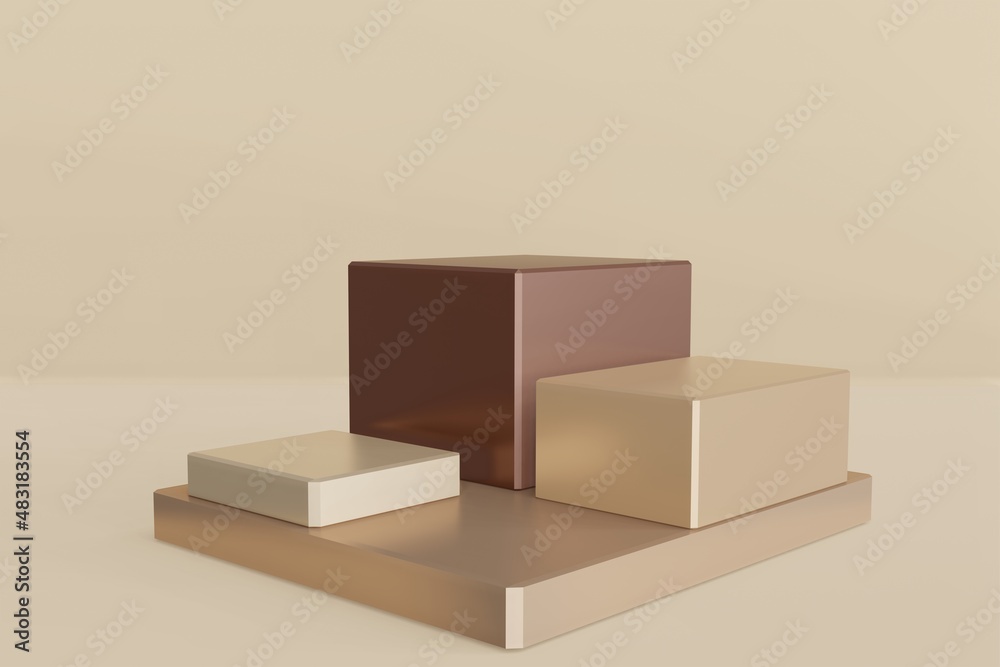 Earth colored pedestal display with box stand concept. Podium for brand promotion products, realistic 3d digital rendering Earth colored pedestal display with box stand concept. Podium for brand promotion products, realistic 3d digital rendering